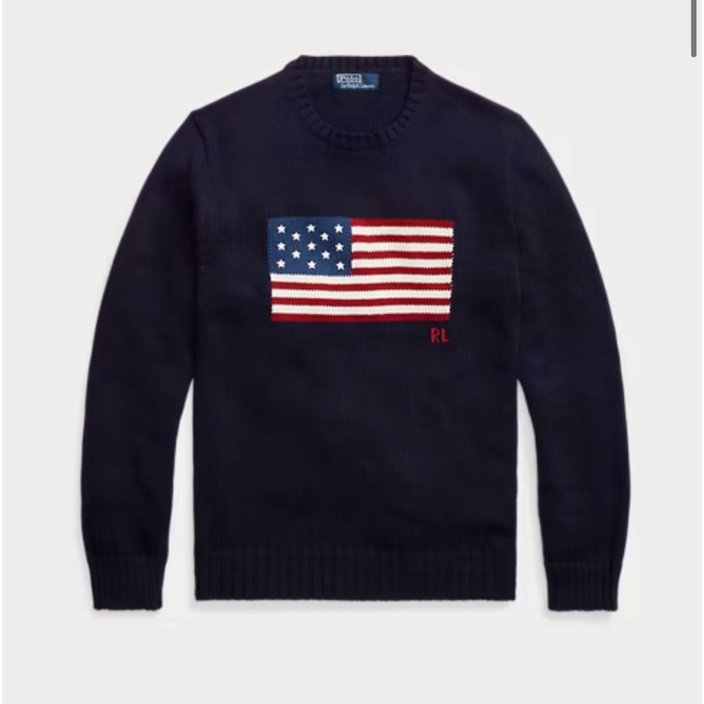 Navy blue American flag crew neck.